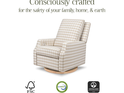 M22286TGHLB,Namesake,Crewe Electronic Swivel Glider Recliner in Tan Gingham with Light Wood Base