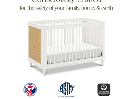 M23701RWHC,Namesake,Marin with Cane 3-in-1 Convertible Crib in Warm White and Honey Cane