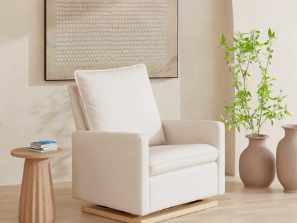 M20984PCMEWLB,Babyletto,Cali Pillowback Chair and a Half Glider in Performance Cream Eco-Weave w/ Light Wood Base