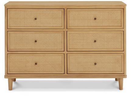 M23716HYHC,Namesake,Marin with Cane 6 Drawer Assembled Dresser in Honey and Honey Cane