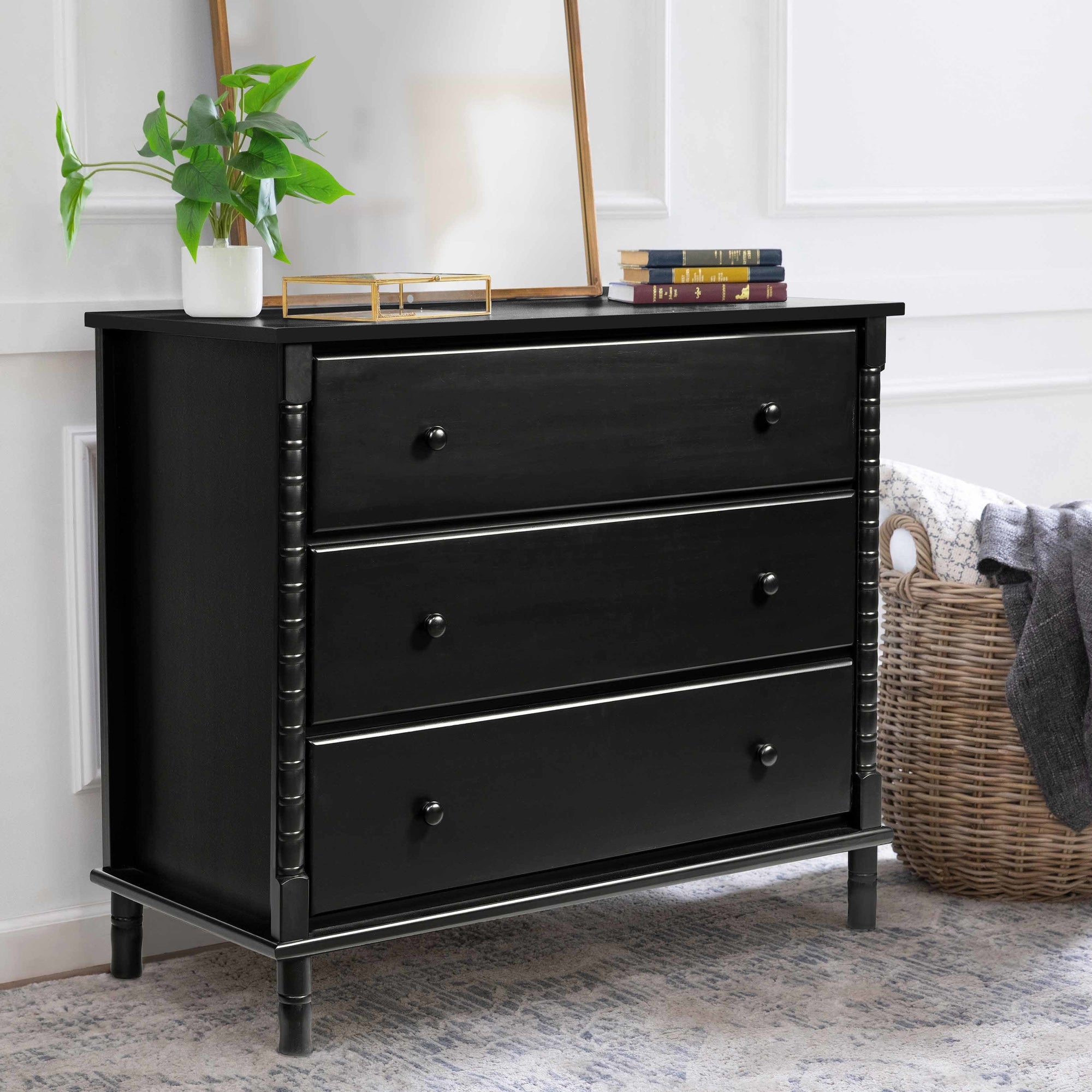 M7323E,DaVinci,Jenny Lind Spindle 3-Drawer Dresser in Ebony Black