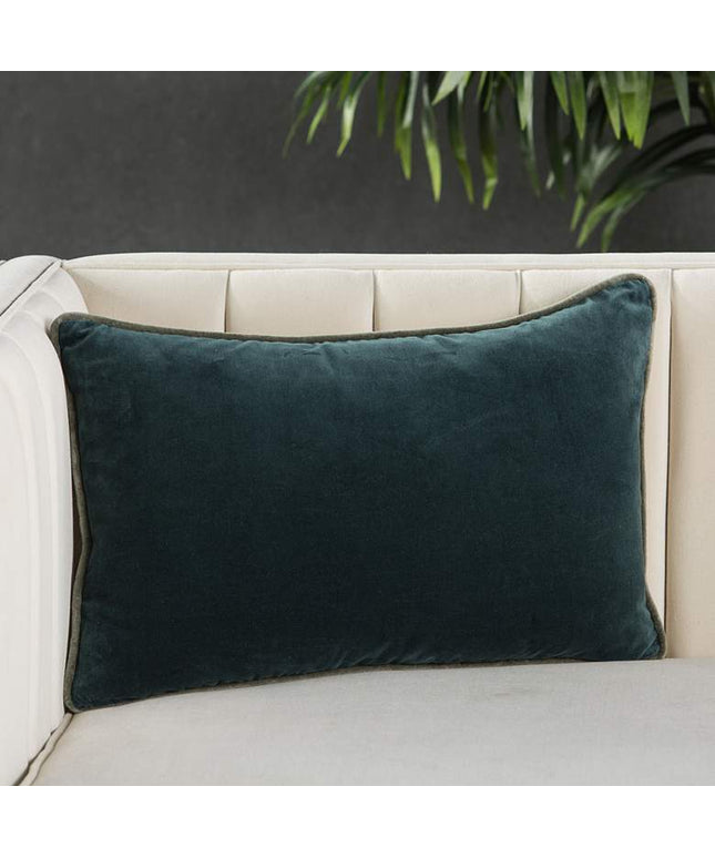 Emerson Lyla Solid Teal Cream 21"x13" Lumbar Throw Pillow