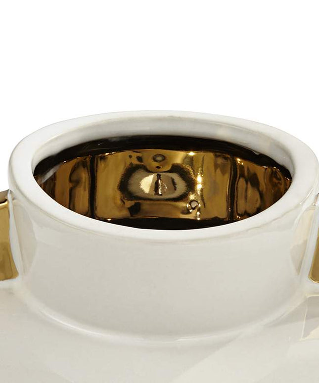 Empress 10 1/2" Wide White Ceramic Vase with Handles