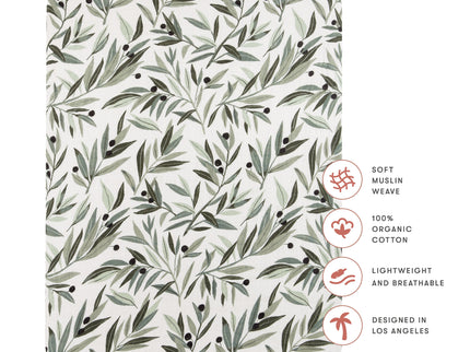 T28233,Babyletto,Olive Branches Muslin All-Stages Midi Crib Sheet in GOTS Certified Organic Cotton
