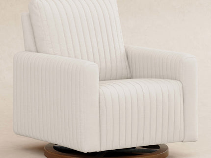 M26687PCMEWDB,Babyletto,Poe Channeled Swivel Glider in Performance Cream Eco-Weave w/ Dark Wood Base