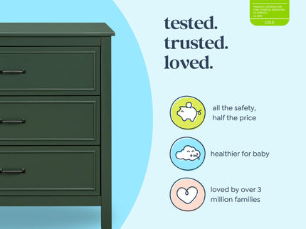 M12823FRGR,DaVinci,Charlie 3-Drawer Dresser in Forest Green