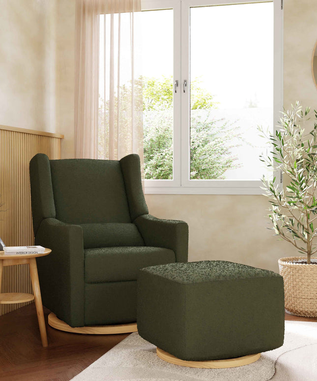 M26385OBLB,Babyletto,Kiwi Gliding Ottoman in Olive Boucle w/ Light Wood Base