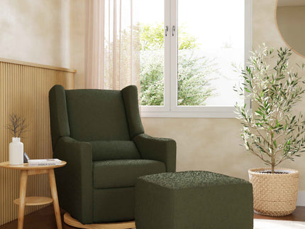 M26385OBLB,Babyletto,Kiwi Gliding Ottoman in Olive Boucle w/ Light Wood Base