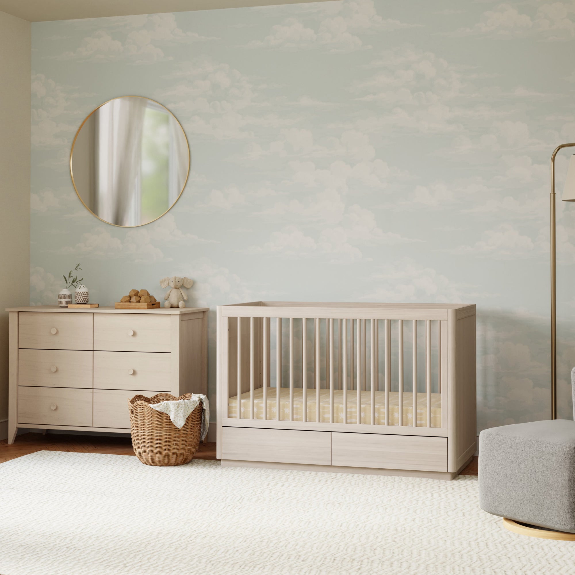 M21601NX,Babyletto,Bento 3-in-1 Convertible Storage Crib w/Toddler Bed Conversion Kit in Washed Natural