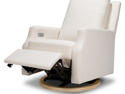 M22286PCMEWLB,Namesake,Crewe Electronic Swivel Glider Recliner in Performance Cream Eco-Weave w/Light Wood Base