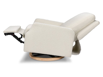 M22286WBLB,Namesake,Crewe Electronic Swivel Glider Recliner in Ivory Boucle w/Light Wood Base