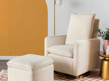 M20987WBG,Babyletto,Cali Pillowback Swivel Glider in Ivory Boucle w/ Gold Base