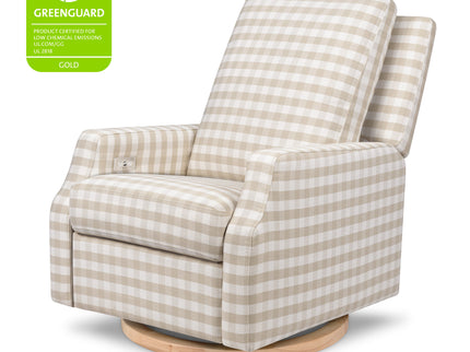 M22286TGHLB,Namesake,Crewe Electronic Swivel Glider Recliner in Tan Gingham with Light Wood Base
