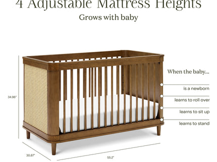 M23701NLBC,Namesake,Marin with Cane 3-in-1 Convertible Crib in Natural Walnut and Blonde Cane
