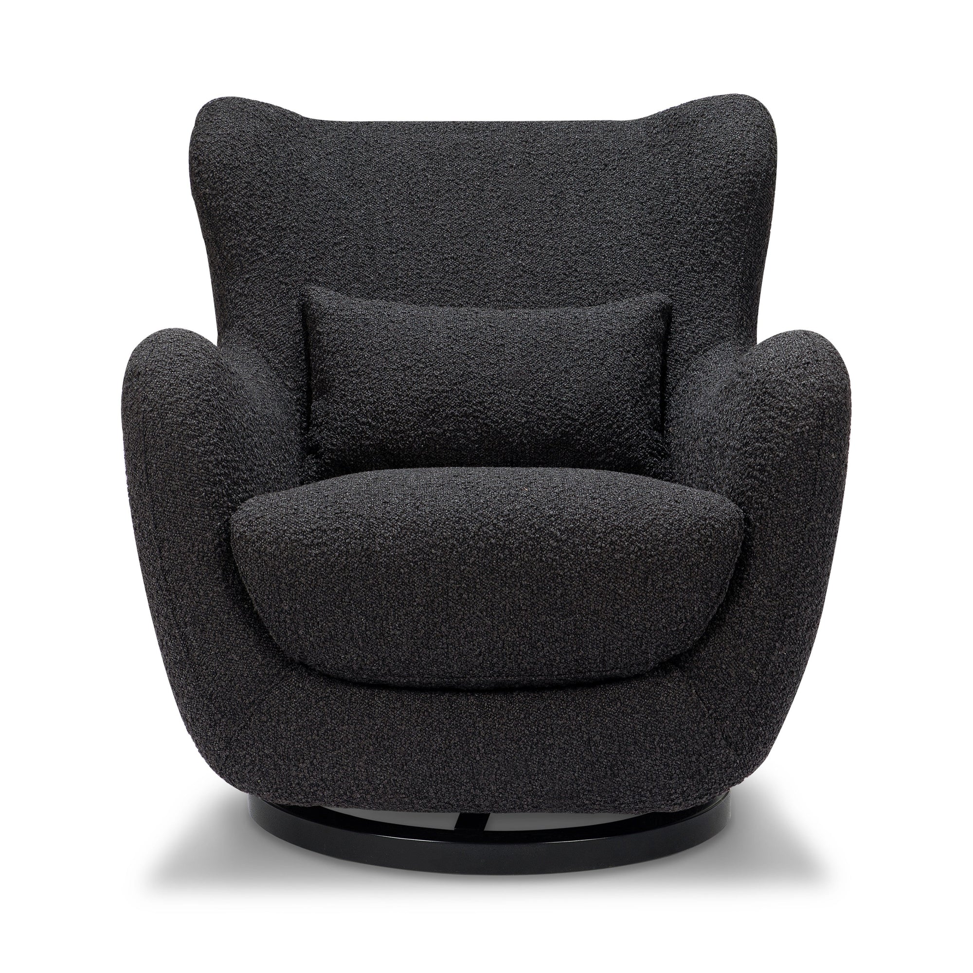 M24187BKBBB,Nursery Works,Solstice Swivel Glider in Black Boucle w/Black Wood Base