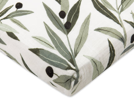 T28233,Babyletto,Olive Branches Muslin All-Stages Midi Crib Sheet in GOTS Certified Organic Cotton