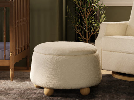 M30985PWBHF,Namesake,Tuffet Storage Ottoman in Performance Ivory Boucle w/Honey Ball Feet