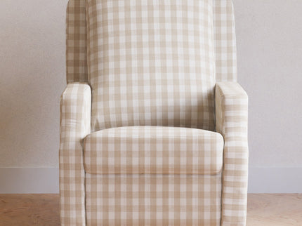 M22287TGHLB,Namesake,Crewe Recliner and Swivel Glider in Tan Gingham with Light Wood Base