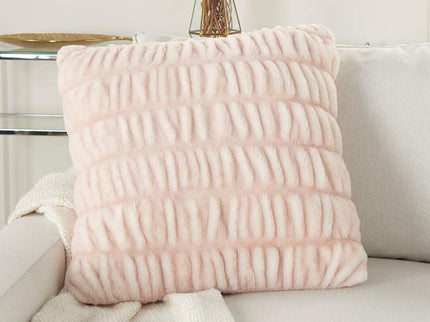 Faux Fur Blush Ruched Rabbit 20" Square Throw Pillow