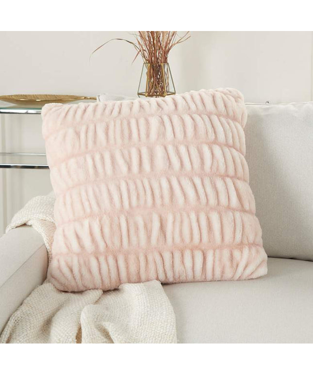 Faux Fur Blush Ruched Rabbit 20" Square Throw Pillow