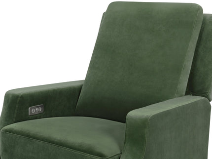 M22286FGVLB,Namesake,Crewe Electronic Swivel Glider Recliner in Forest Green Velvet w/Light Wood Base