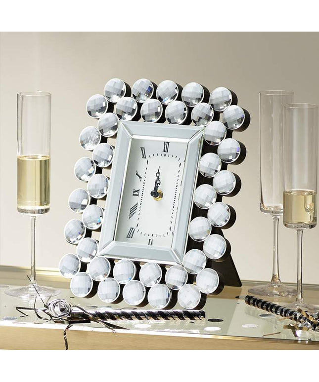 Faywood 11" High Silver Mirrored Tabletop Clock