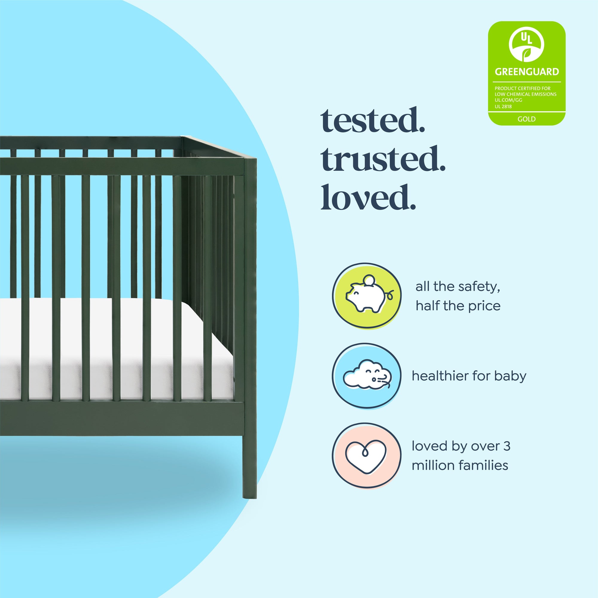 M25101FRGR,DaVinci,Birdie 3-in-1 Convertible Crib in Forest Green