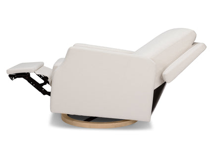 M22286PCMEWLB,Namesake,Crewe Electronic Swivel Glider Recliner in Performance Cream Eco-Weave w/Light Wood Base