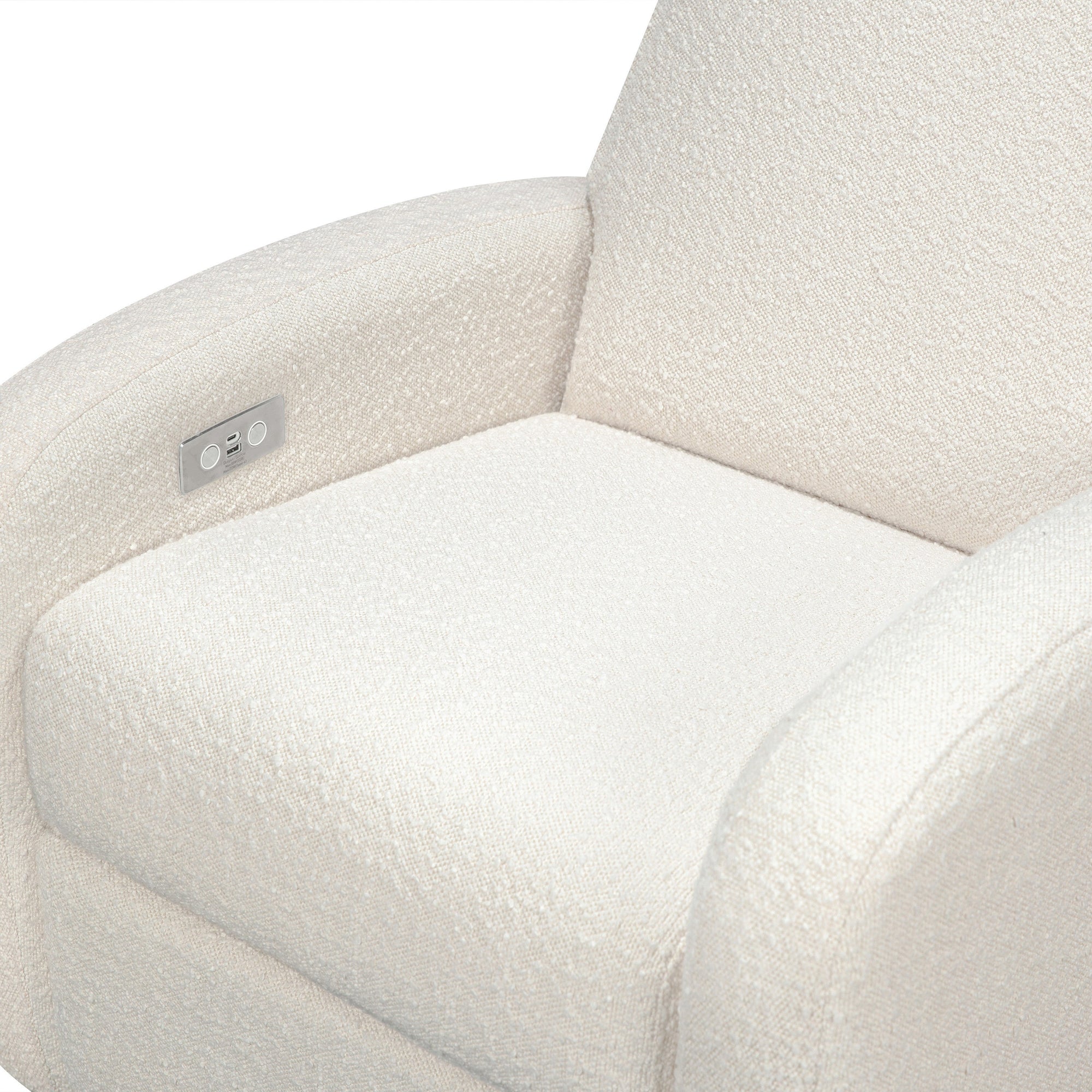 M23188WBLB,Babyletto,Nami Glider Recliner w/ Electronic Control and USB in Ivory Boucle w/Light Wood Base
