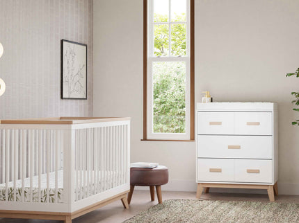 M5823WNX,Babyletto,Scoot 3-Drawer Changer Dresser in White/Washed Natural Finish