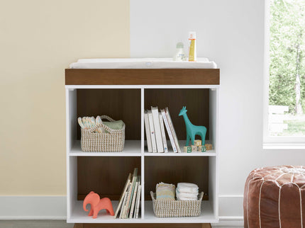 M22511WL,DaVinci,Otto Convertible Changing Table and Cubby Bookcase in White and Walnut