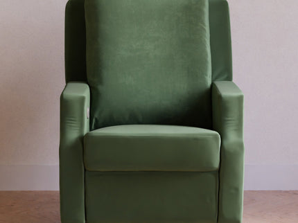 M22286FGVLB,Namesake,Crewe Electronic Swivel Glider Recliner in Forest Green Velvet w/Light Wood Base