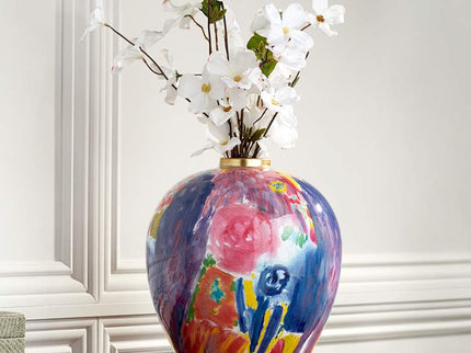 Fleur 13" High Purple and Pink Ceramic Decorative Vase