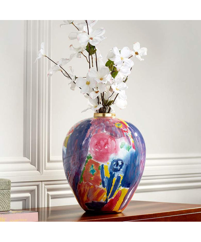 Fleur 13" High Purple and Pink Ceramic Decorative Vase