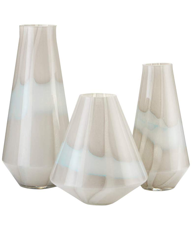 Floating Cloud Light Gray and White Glass Vases Set of 3