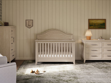 M34401SDB,Monogram by Namesake,Beckett Rustic 4-in-1 Convertible Curve Top Crib in Sandbar
