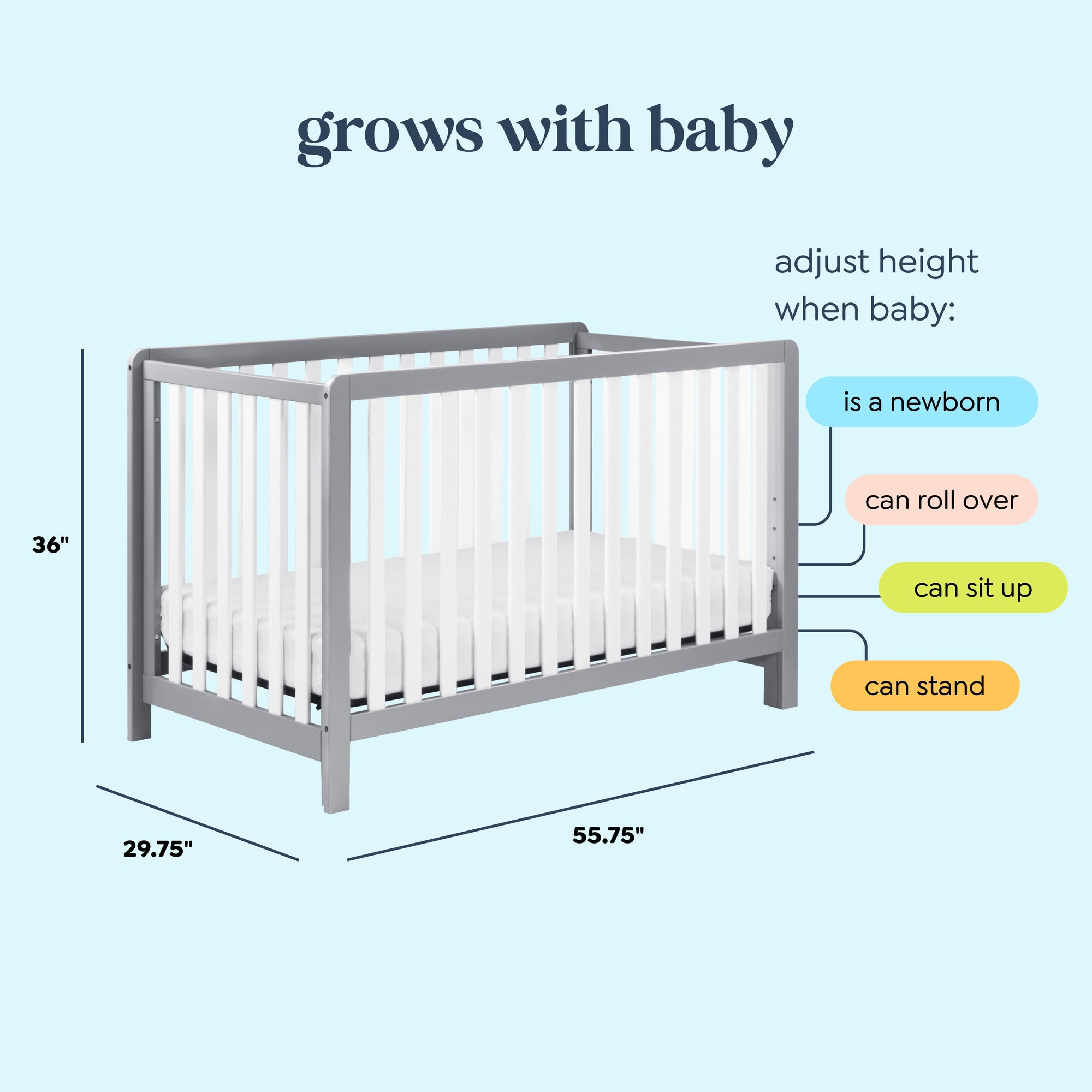 F11901GW,Carter's,Colby 4-in-1 Low-profile Convertible Crib in Grey and White