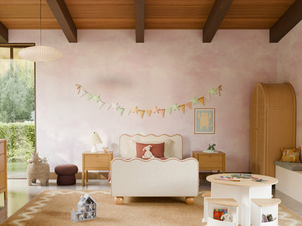 M31369PWBTAN,Babyletto Kids,Rizo Twin Bed in Performance Ivory Boucle w/ VTan Leather Piping