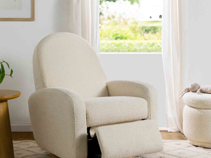 M23188WBLB,Babyletto,Nami Glider Recliner w/ Electronic Control and USB in Ivory Boucle w/Light Wood Base