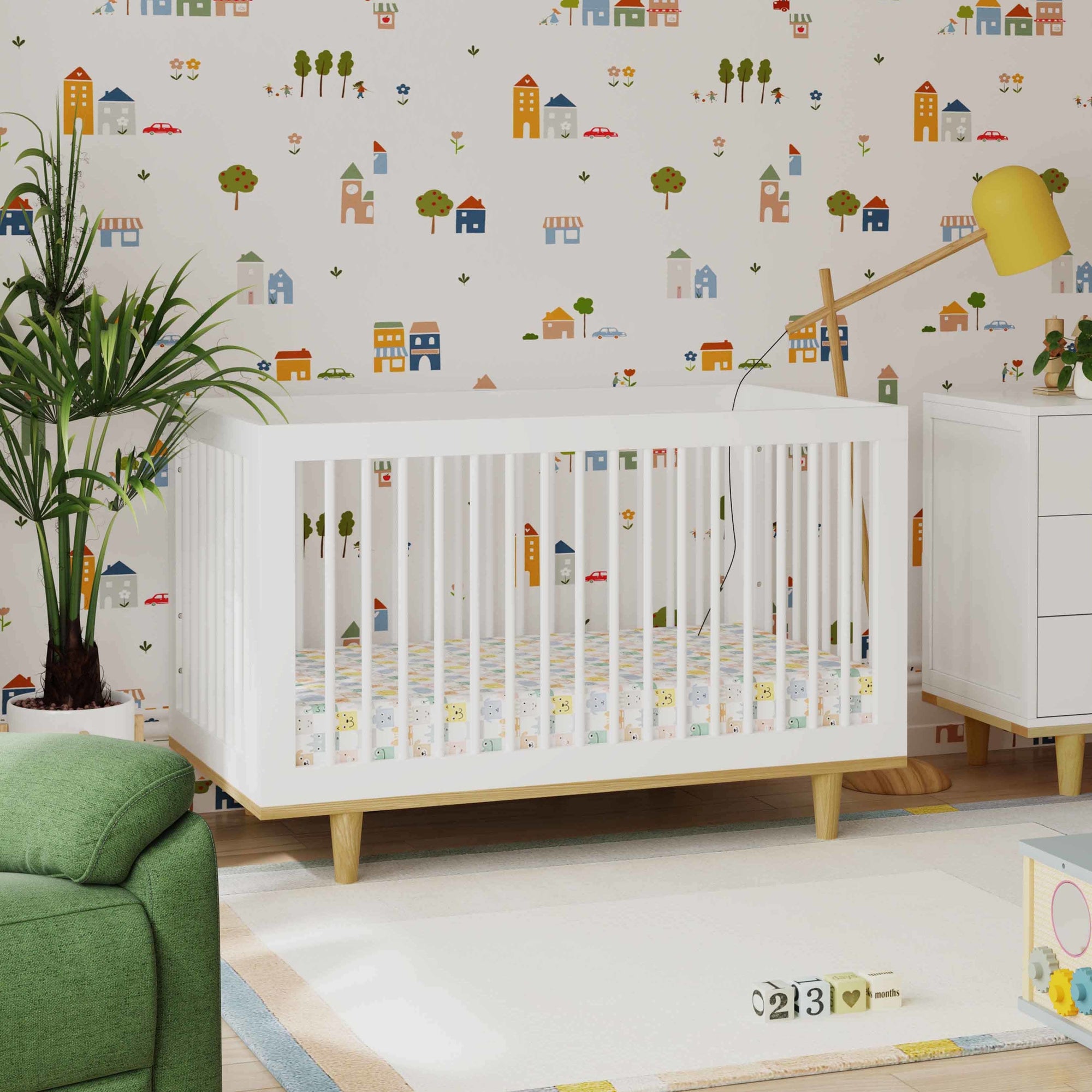 W4901WN,DaVinci,Marley 3-In-1 Convertible Crib in White Finish and Natural Legs