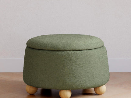 M30985POBHF,Namesake,Tuffet Storage Ottoman in Performance Olive Boucle w/Honey Ball Feet