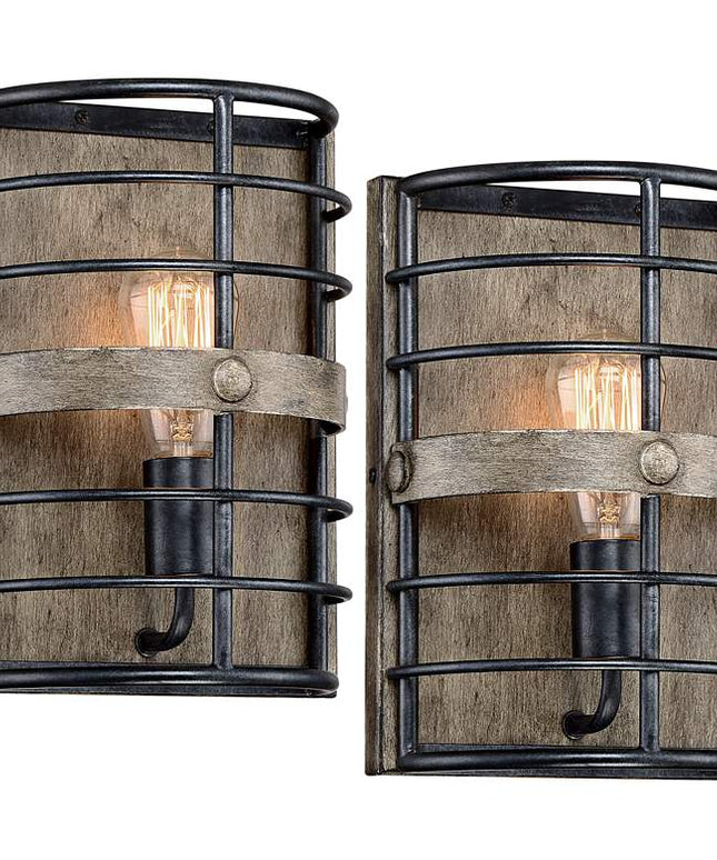 Franklin Iron Lexi 11 1/2" Rustic Bronze Pocket Wall Sconces Set of 2