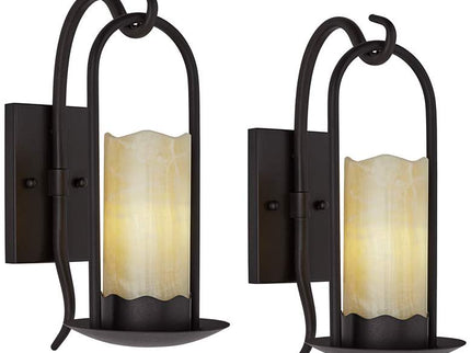 Franklin Iron Rustic Onyx 14 1/2" Faux Candle Wall Sconces Set of 2
