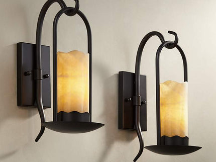 Franklin Iron Rustic Onyx 14 1/2" Faux Candle Wall Sconces Set of 2