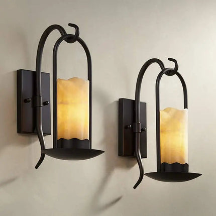Franklin Iron Rustic Onyx 14 1/2" Faux Candle Wall Sconces Set of 2 Franklin Iron Works