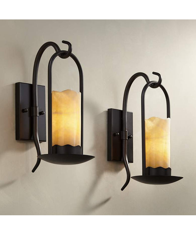 Franklin Iron Rustic Onyx 14 1/2" Faux Candle Wall Sconces Set of 2