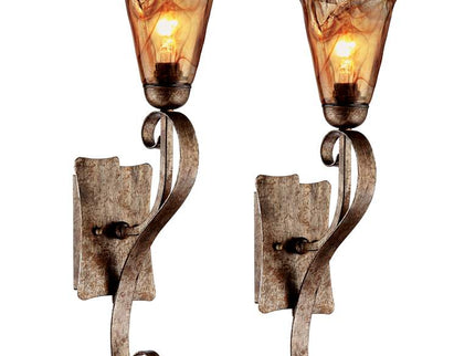 Franklin Iron Works Amber Scroll 23 1/2" Glass Bronze Wall Sconces Set