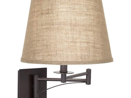 Franklin Iron Works Brinly Burlap Plug-In Swing Arm Wall Lamps Set of 2