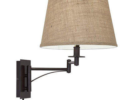 Franklin Iron Works Brinly Burlap Plug-In Swing Arm Wall Lamps Set of 2