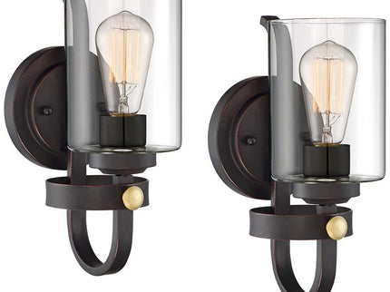 Franklin Iron Works Eagleton 12" High Bronze LED Wall Sconce Set of 2